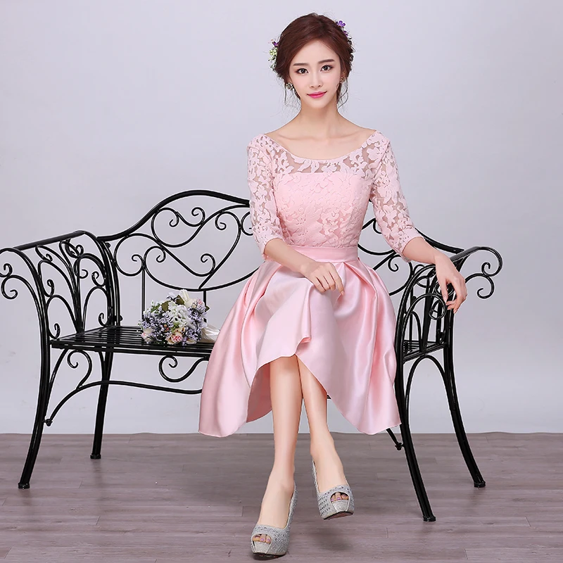 Новое поступление элегантные розовые атласные Короткие коктейльные платья с
