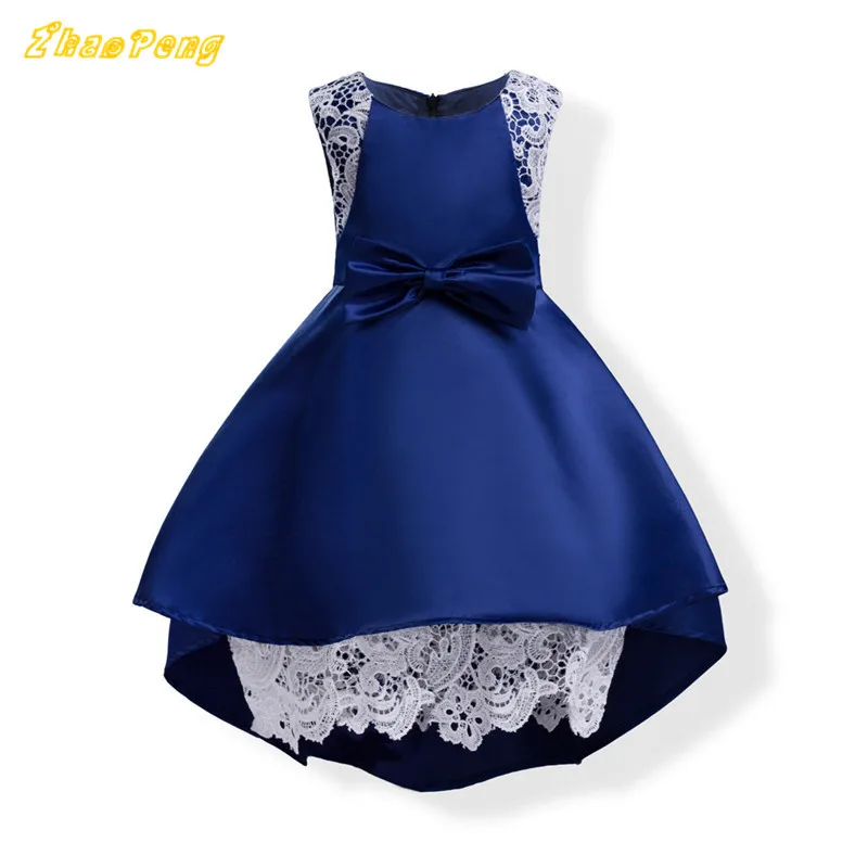 Детское кружевное платье подружки невесты с цветами и галстуком-бабочкой для