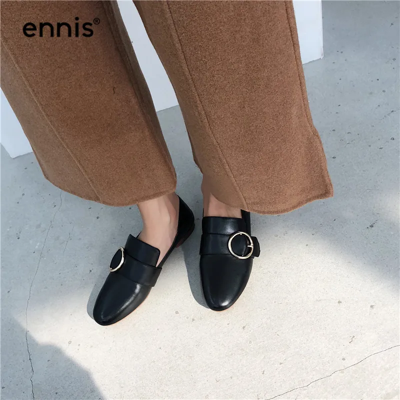 ENNIS/; женская обувь; кожаные лоферы на плоской подошве; повседневная обувь с круглым носком; обувь из натуральной кожи на плоской подошве с пряжкой; цвет черный, бежевый; C907