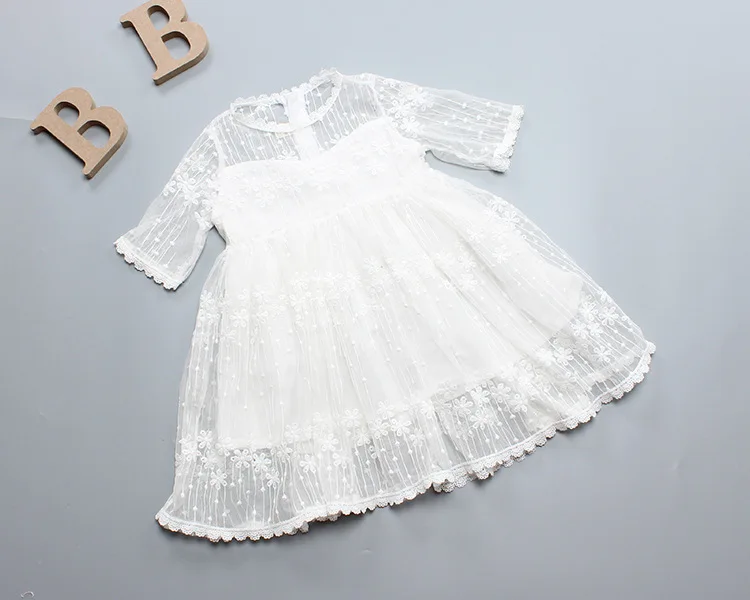 2019 new Korean girls dress lace princess style children's gauze Knee-Length Lace Solid | Детская одежда и обувь