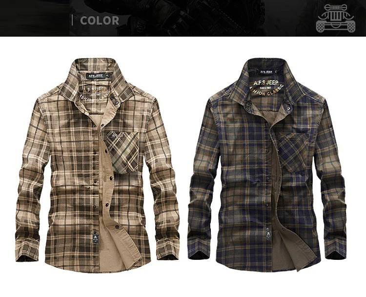 AFS JEEP брендовая мужская клетчатая рубашка Весенняя с длинными рукавами с отложным воротником Хлопковая мужская одежда рубашка Размер Military Военная Рубашка мужская