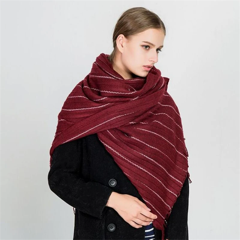 

IANLAN Fashion Acrylic Striped Tassels Scarves Wraps for Womens Dual Use Thickening Stoles Winter Faux Cashmere Mufflers IL00127