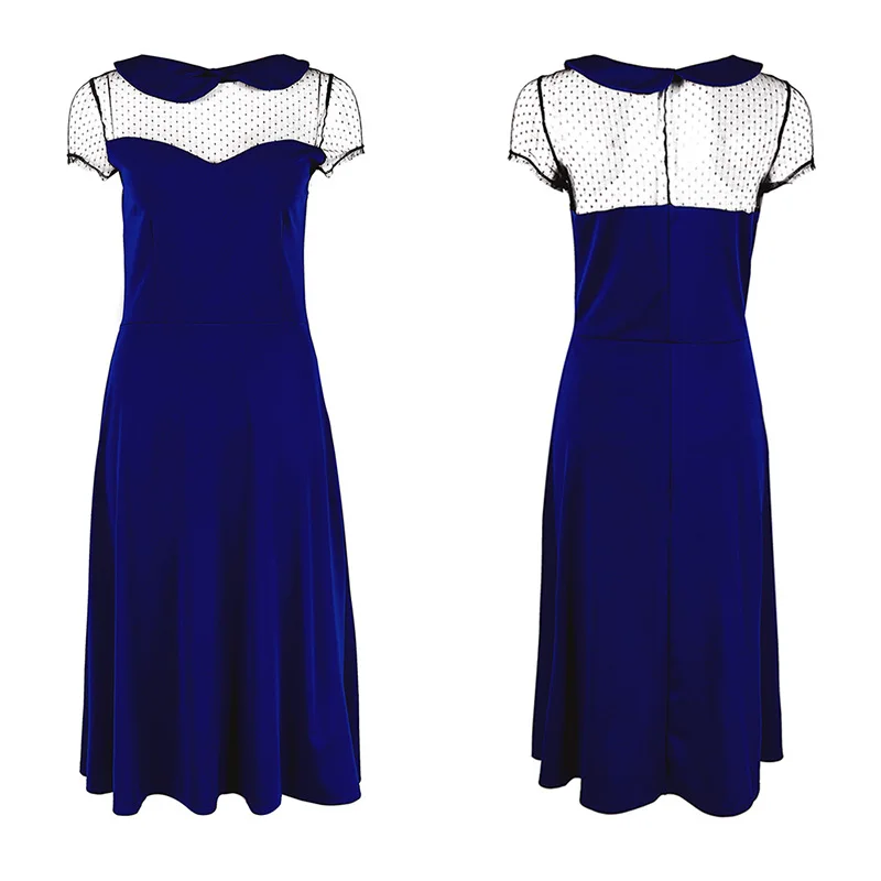 

Sexy Ladies Dress Summer Women Black A-Line Short Sleeve Hollow Party Club Fashion Slim Mesh Vintage High Street Dress SJ3059V
