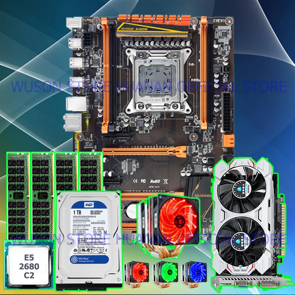 Брендовая материнская плата HUANAN ZHI deluxe X79 с разъемом M.2 ЦП Xeon E5 2680 C2 кулером ОЗУ 16 Гб