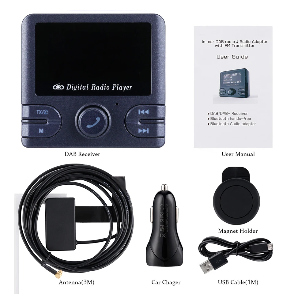 Универсальный автомобильный DAB/DAB + радиоприемник fm передатчик Bluetooth Handsfree Car Digital