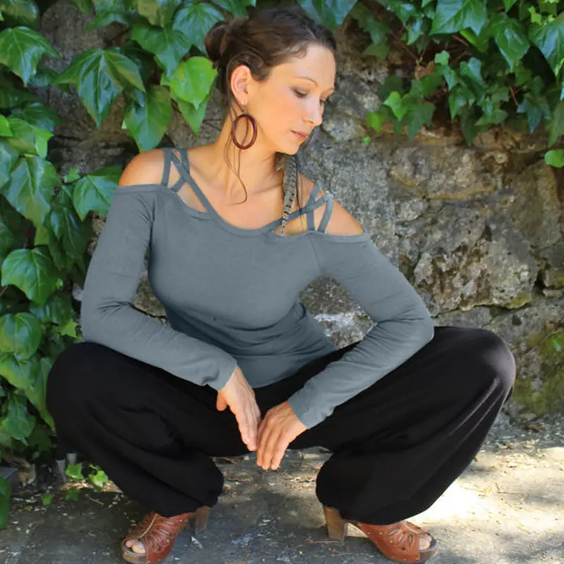 Summer Women Sexy Slash Neck Long Sleeve Solid Color Modal Tops &amp Tees Womens Elegant Hollow out tops t shirts Femininas | Женская