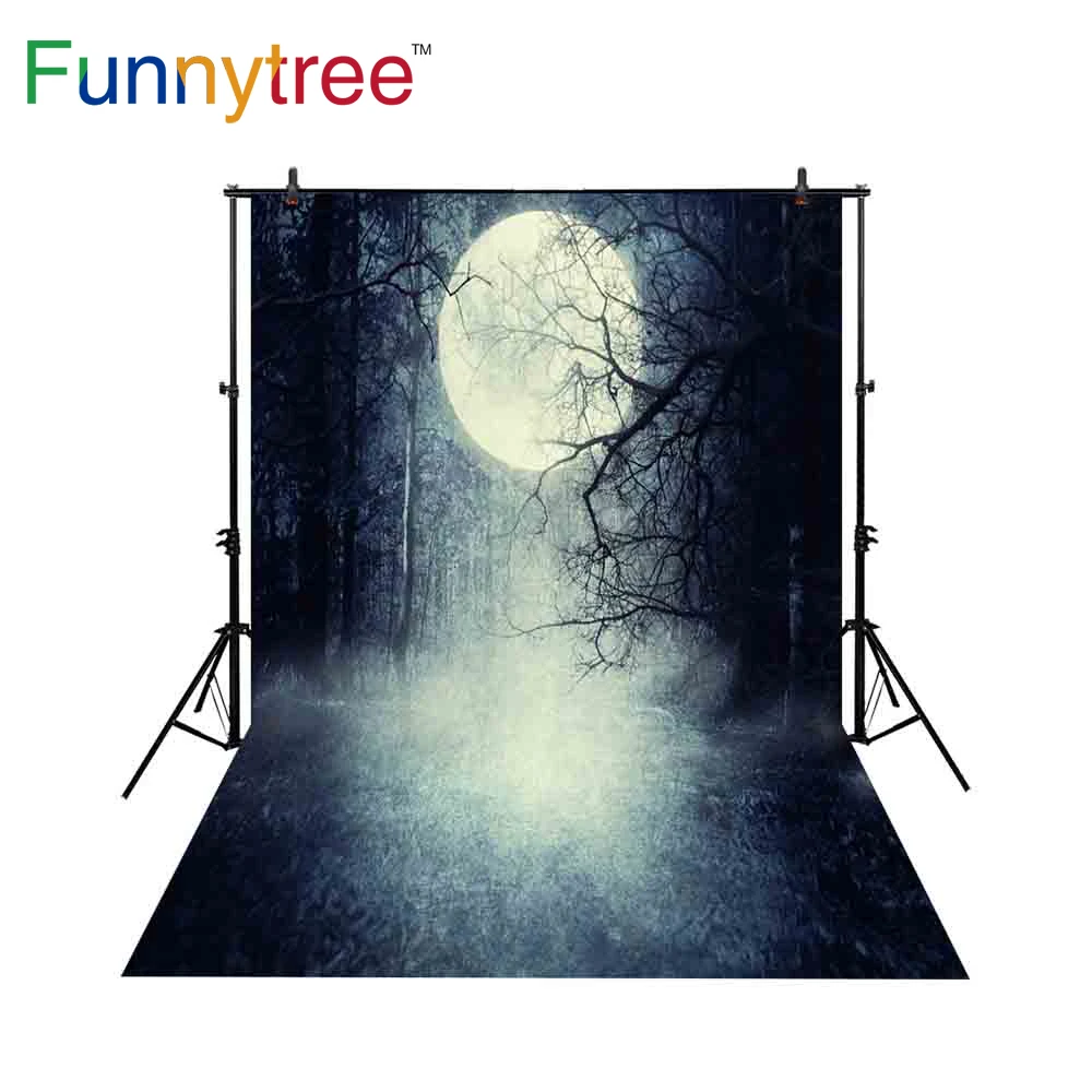 Фон Funnytree для фотостудии ночной Темный лес Хэллоуин тема Луна фотография