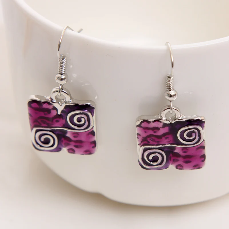 МИНХИН Набор ювелирных изделий с изящным ярким дизайном для женщин. Особая квадратная подвеска на веревочной цепочке, серебряные покрытые серьги с подвесками.