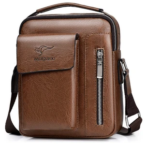 Сумка-мессенджер мужская кожаная, коричневая, с верхней ручкой