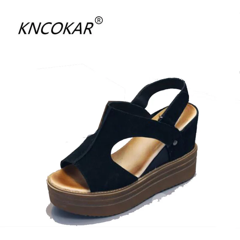 Летние модные и удобные женские кожаные сандалии KNCOKAR на толстой подошве с