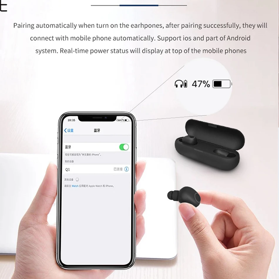 KISSCASE V5.0 беспроводные Bluetooth наушники для телефона IPX4 спортивные музыкальные басы