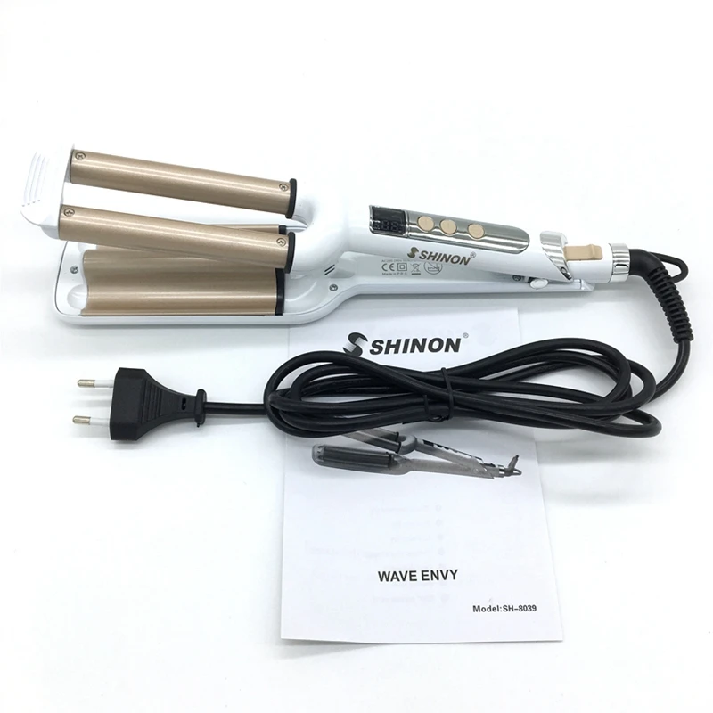 Блестящие щипцы для завивки волос 3 Бочки ЖК дисплей керамические волнистые