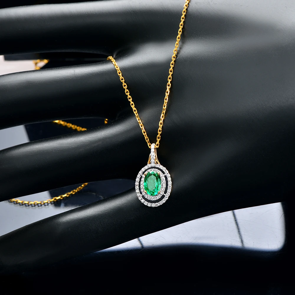 Caimao 0.85ct 5x7 мм овальной формы, натуральный изумрудно-14 K желтого цвета и из белого золота с бриллиантами кулон для помолвки