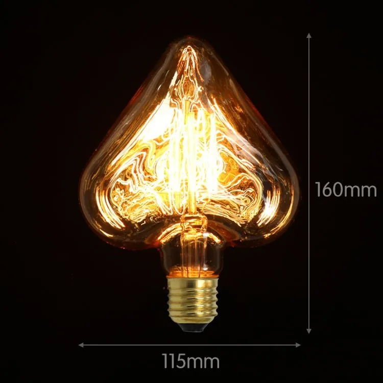 Filament Bulbs Лампа накаливания в форме сердца, винтажный светодиодный светильник E27, античное стекло, 40 Вт, 220 В, лампа Эдисона, украшение дома - Цвет: Filament Bulbs