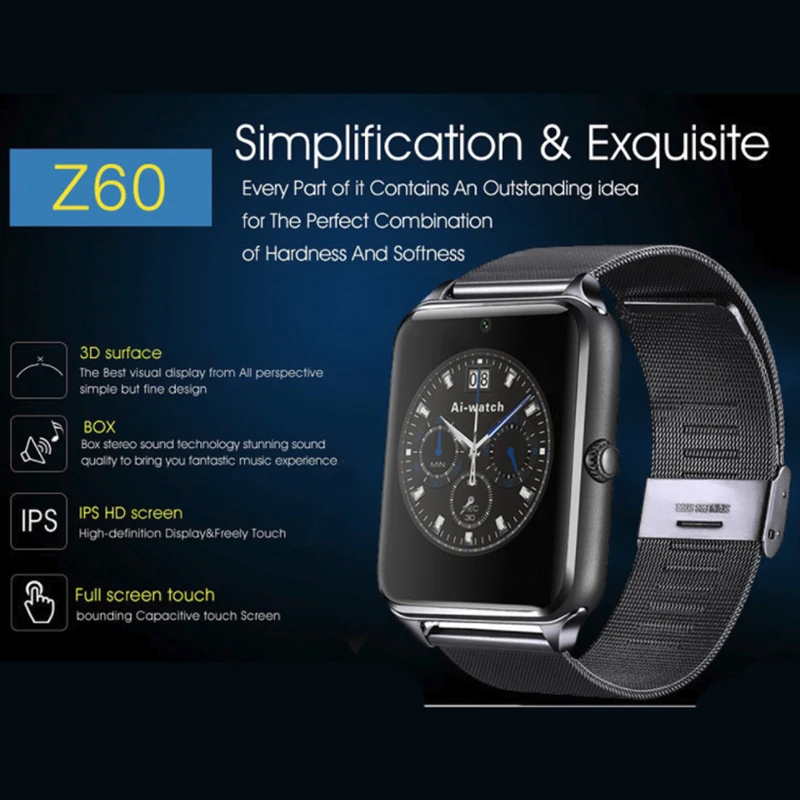Z60 Смарт-часы GT08 Plus металлические часы со слотом для sim-карты Push Message Bluetooth подключение Android IOS Телефон умные часы