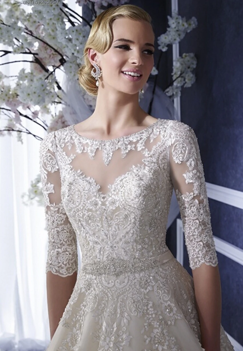 Sexy Long lebanon Half Sleeve Muslim Islamic Lace A Line Wedding Dresses 2015 Gowns robe de mariage gelinlik | Свадьбы и торжества