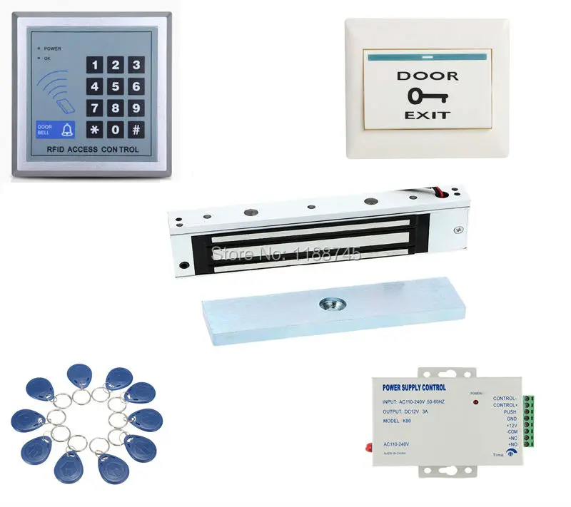 RFID система контроля допуска к двери Kit + Электрический магнитный замок 280 кг