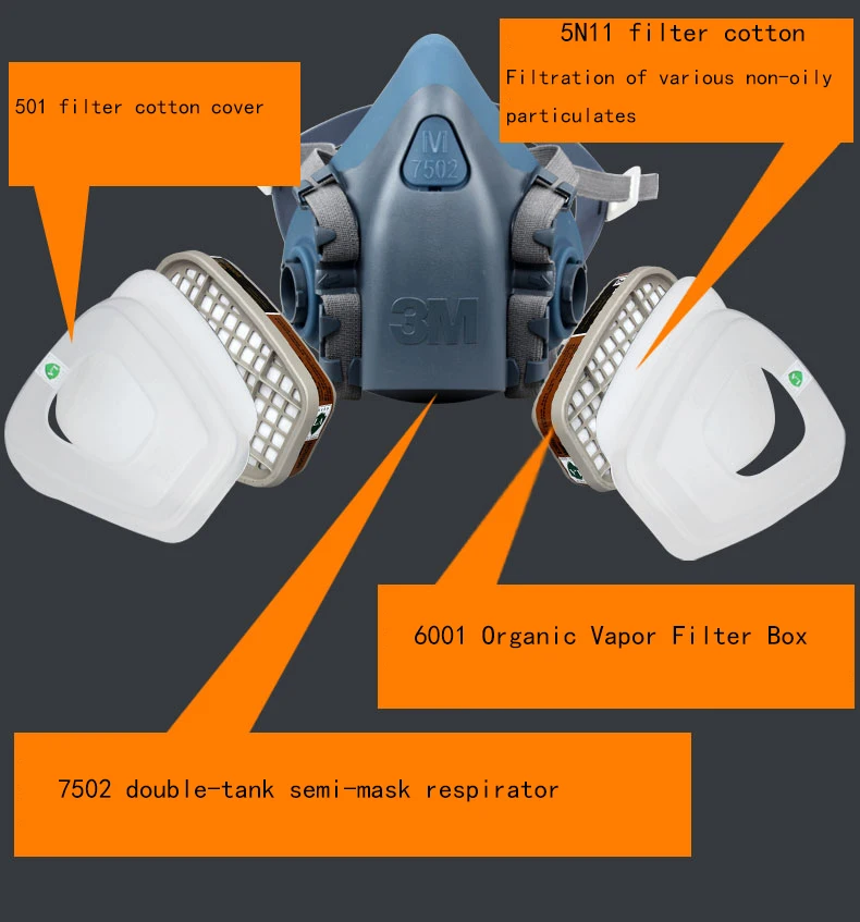 10 in 1 3M 7502 Decoration Paint Spraying Chemical Gas Industrial Dust Pesticide Formaldehyde Silica Gel Gas Mask Goggles