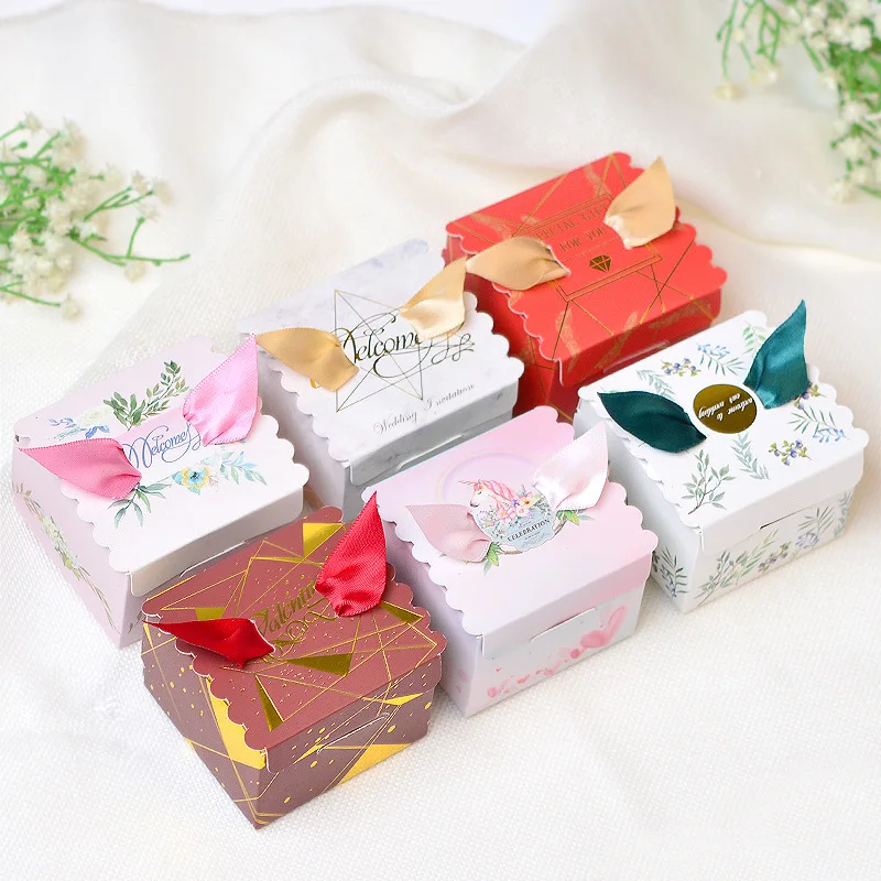 

Wedding Paper Gift Bags Square Candy Box For Party Baby Shower Birthday Chocolate Candy Box With Ribbon Party Supplies
