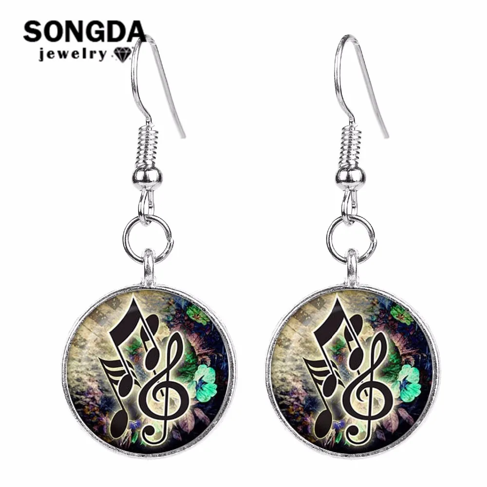 SONGDA прыгающая мечта музыкальный символ стеклянный кабошон женские серьги