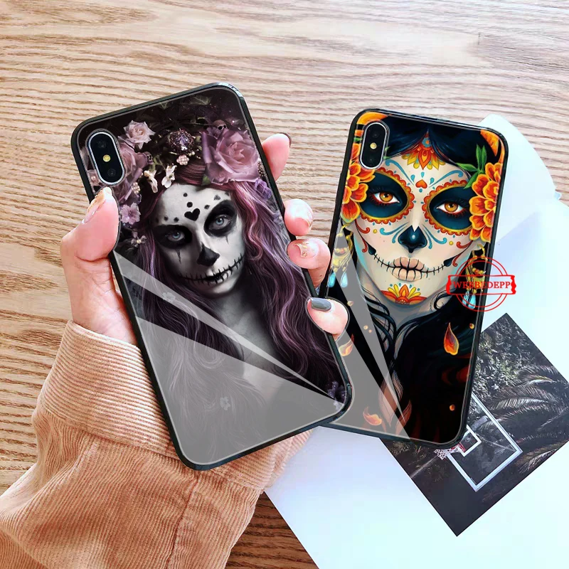 

Mexican Skull Skin Glass Phone Case for Apple iPhone 11 Pro X XS Max 6 6S 7 8 Plus 5 5S SE