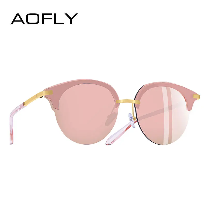 AOFLY, брендовые, дизайнерские, модные, кошачий глаз, солнцезащитные очки для женщин, Ретро стиль, полуоправа, солнцезащитные очки для женщин, без оправы, UV400, Gafas De Sol, A143 - Цвет линз: C2Pink