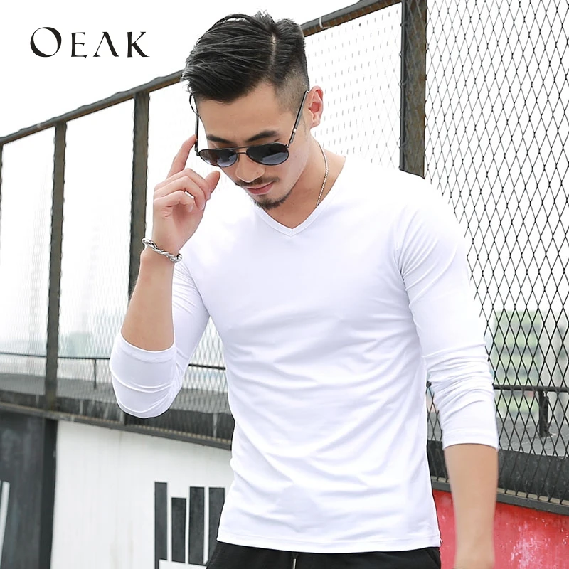 Oeak 3XL однотонная белая Базовая Мужская Повседневная футболка с длинными рукавами