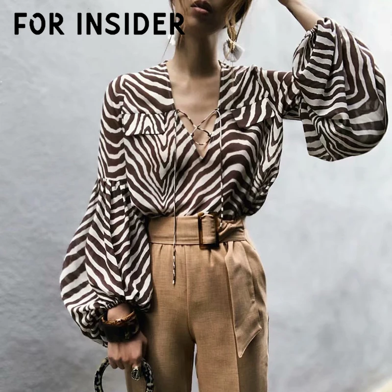 Элегантная блузка с v-образным вырезом и полосками зебры Топ длинным рукавом