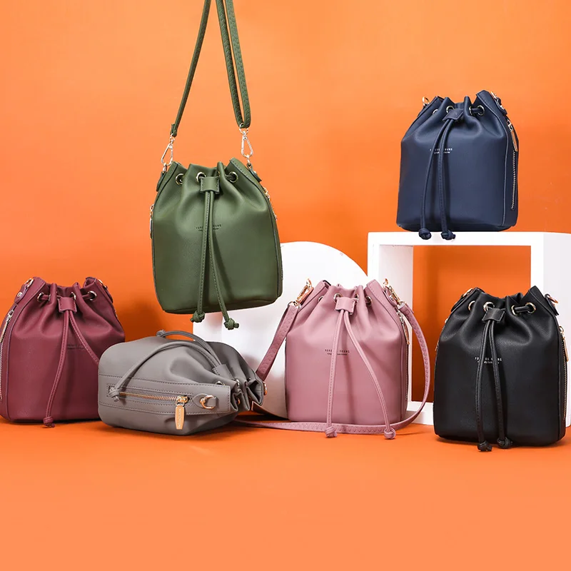 Женская сумка через плечо модная ведро с двумя боковыми карманами на молнии