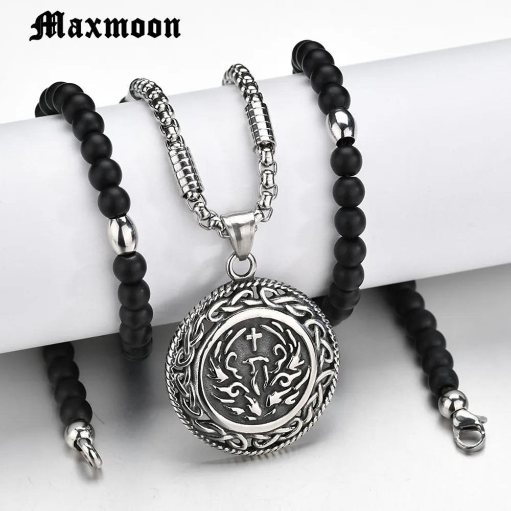 Maxmoon круглые крестовые подвески и бусы ожерелья серебряного цвета из нержавеющей
