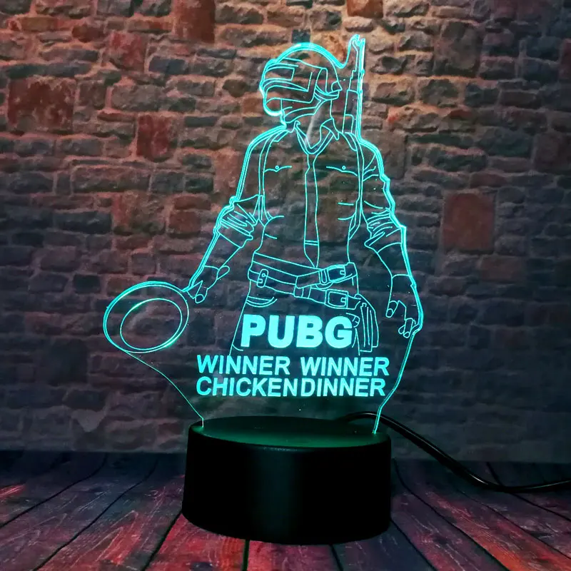 Фигурка PUBG 3D иллюзия светодиодная Ночная лампа 7 цветов меняющая свет настольная