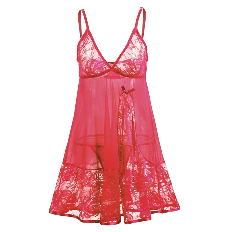 Для женщин сексуальное нижнее белье Babydoll на бретельках, с открытой спиной, кружевное Прозрачная сорочка пикантные костюмы, ночные сорочки плюс Размеры S-6XL