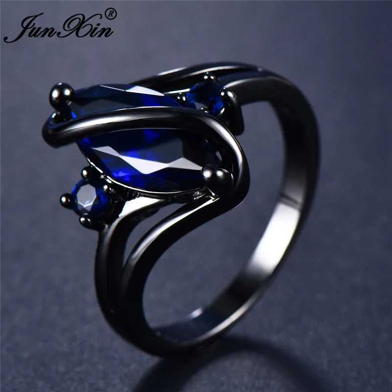 Blue 11 цветов, уникальное кольцо для девушек и женщин, Радужное кольцо, 14 к, Черное золото, свадебные ювелирные изделия, винтажные кольца для женщин - Цвет основного камня: Blue