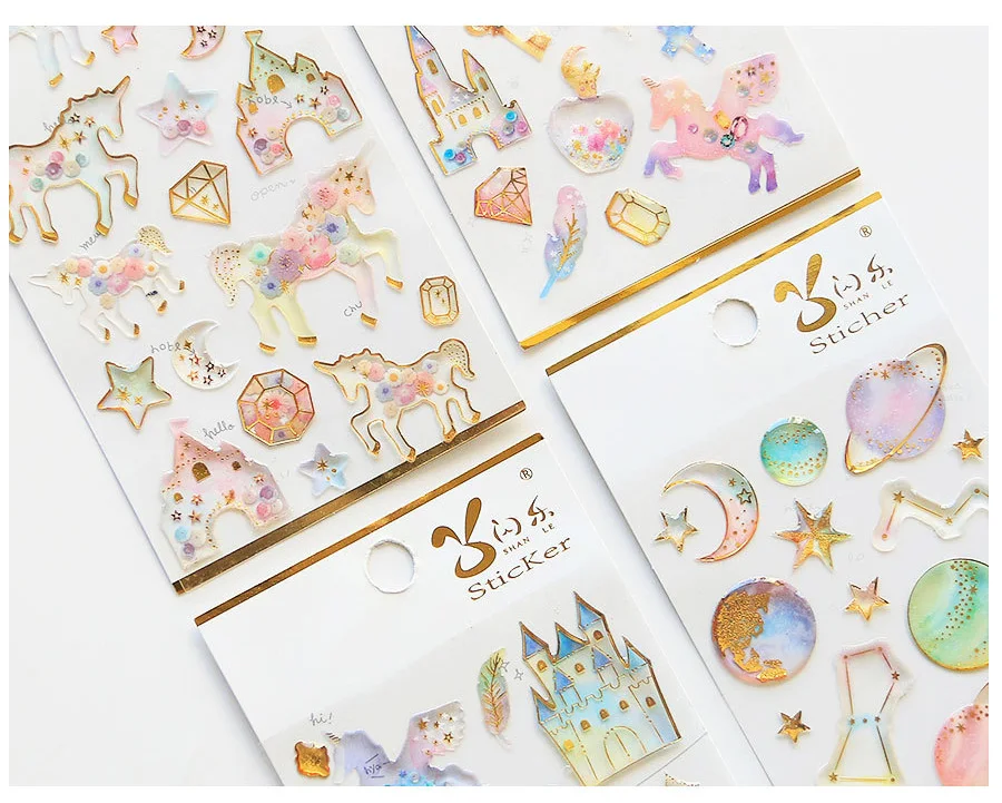 3D золотые наклейки в виде единорога Kawaii ПВХ Звездные Кристальные наклейки для мобильного телефона Дневник украшения Скрапбукинг Diy Фотоальбомы