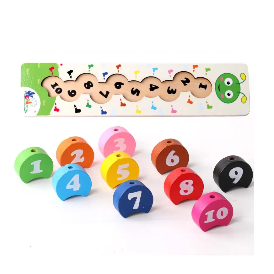 Детская гусеница, цифровые игрушечные бусины, деревянные, красочные, с цифрами, нанизывающие резьбы, Монтессори, Обучающие для детей