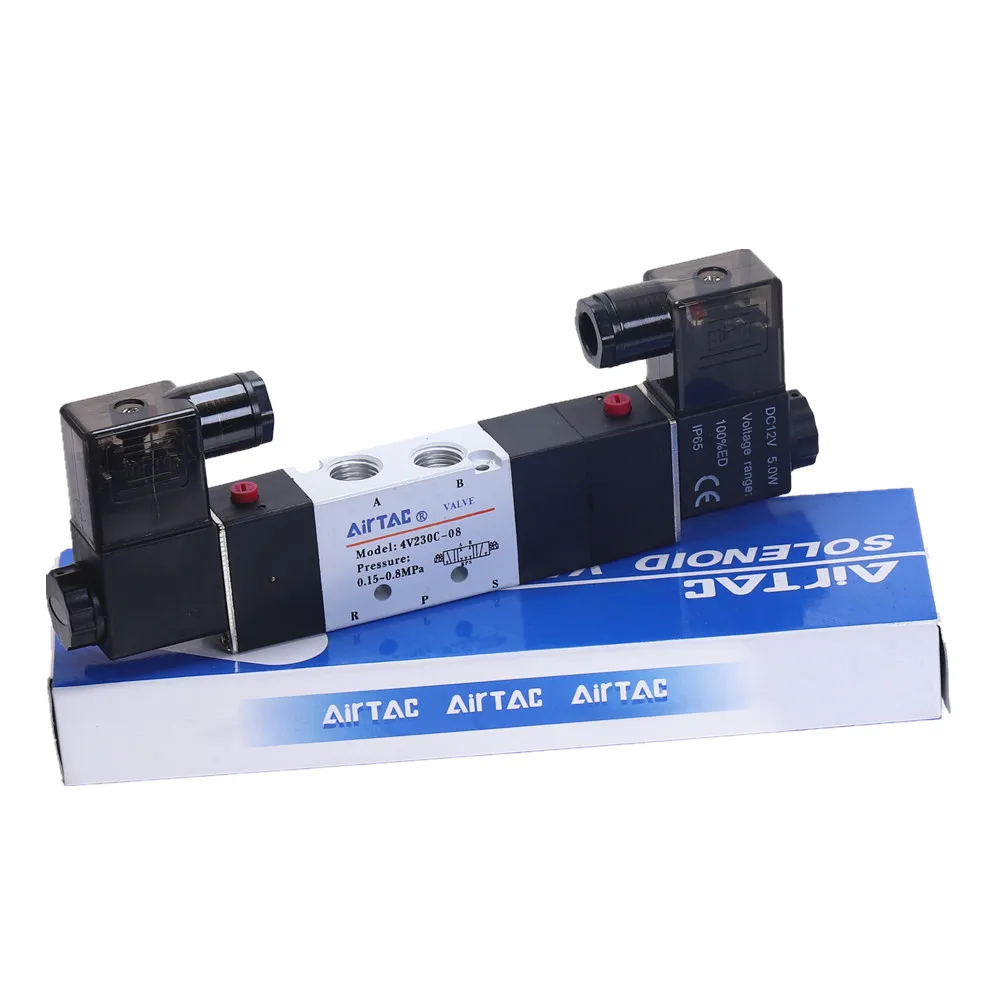 AIRTAC 4V230-08C 5 Way 3 позиции 1/" Пневматический электромагнитный клапан DC12V DC24V AC110V AC220V w фитинги разъем 4681012 мм