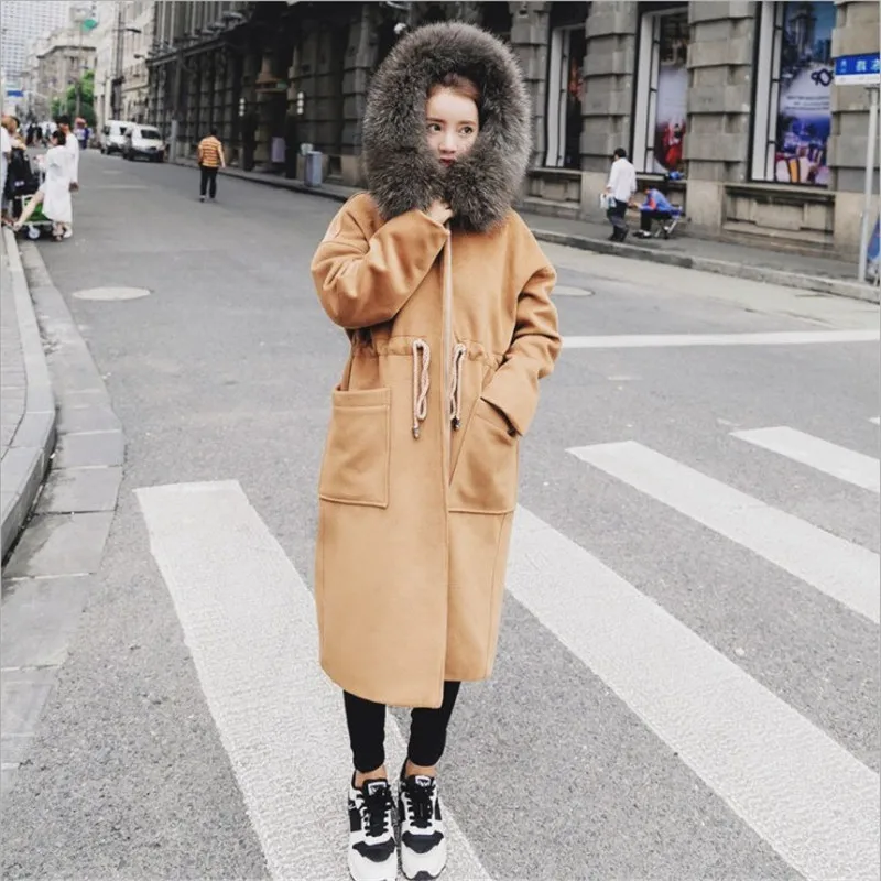 

Trench Overcoat Women With Fur Collar Hooded Slim Long coat For Girls