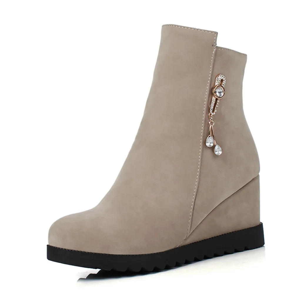 Женские ботильоны на молнии с круглым носком Размеры 33 43|wedge boots|ladies bootsladies fashion boots