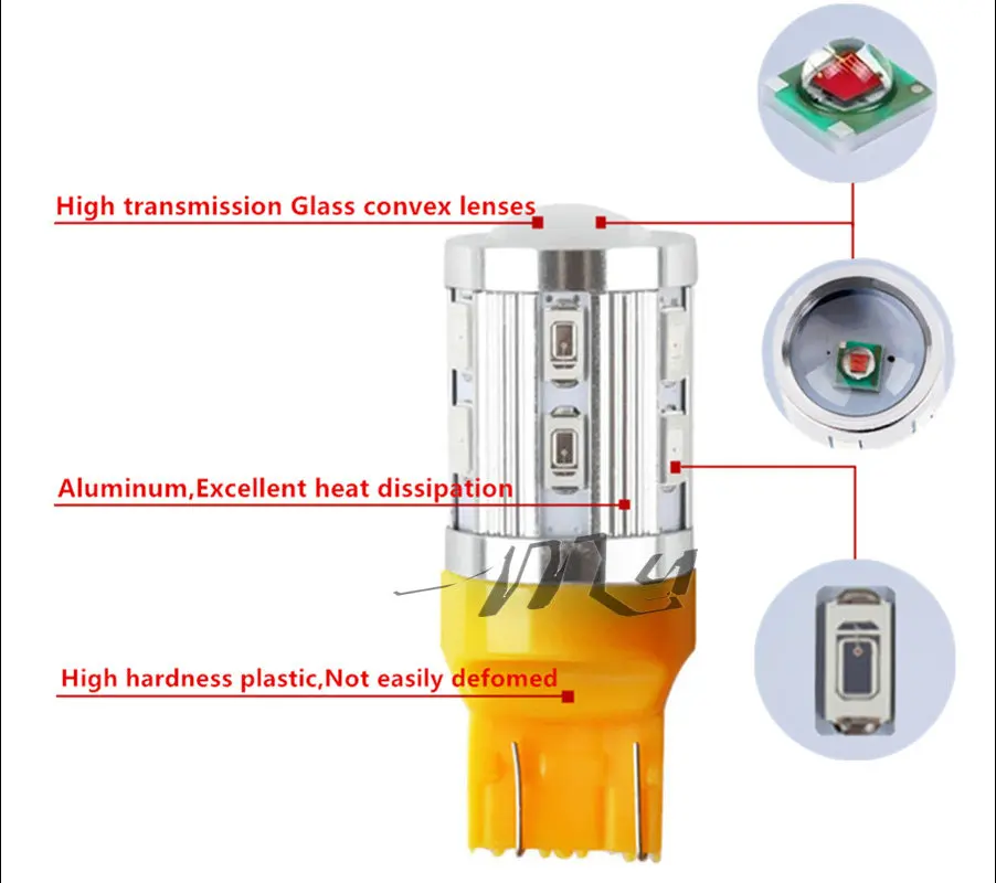 7443 7440 Car LED bulbs 12 SMD 5730 W21/5W 5W High power XPE lamp Bulbs car light source parking Yellow Amber | Автомобили и