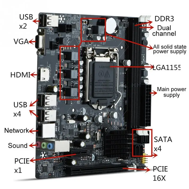Intel H61 разъем LGA 1155 Материнская плата Micro-ATX16GB 2 DDR3 1600 1333 Память DIMM PCI-E 3 0 для ЦП Xeon Core i3