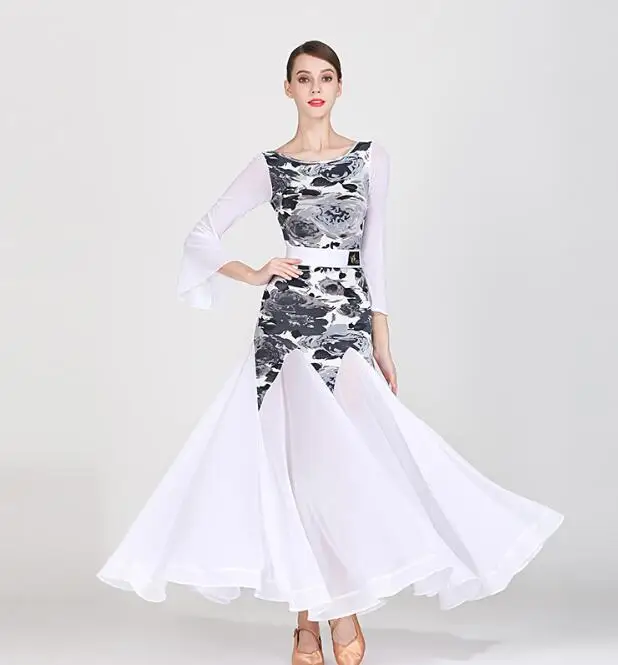 lady Ballroom Dance Competition Dresses Women Standard Waltz Dress Tango Costume dresses white grey1871 | Тематическая одежда и