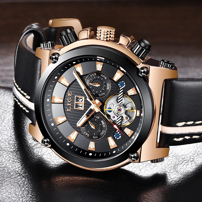 Часы наручные LIGE мужские автоматические брендовые роскошные спортивные