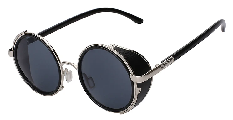 Black silver black Европейские классические стимпанк Для мужчин ретро солнцезащитных очков Винтаж круглые металлические Обёрточная бумага солнцезащитные очки Для женщин Брендовая Дизайнерская обувь очки UV400 Óculos - Цвет линз: Black silver black