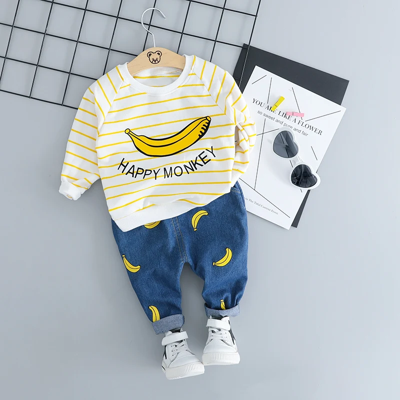 HYLKIDHUOSE 2018 Autumn Baby Girls Boys Clothing Sets Children Costume Toddler Infant Stripe T Shirt Jeans Kids Clothes Suits | Детская