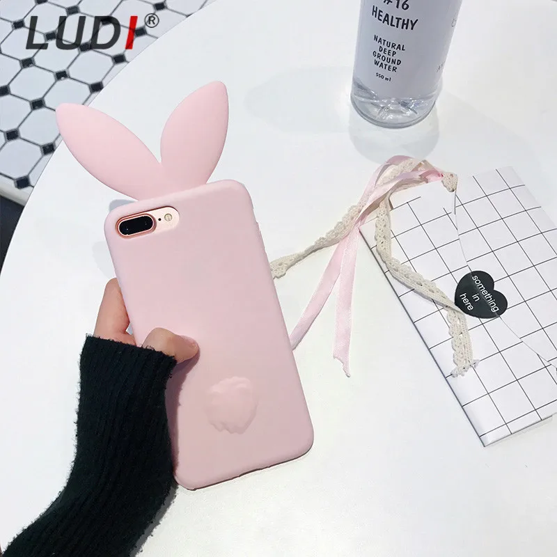 LUDI 3D милый чехол для телефона с заячьими ушками для iPhone X, 8, 7 plus, мягкий силиконовый чехол для iPhone 6S, 6 plus, 5S, SE, милый розовый, черный чехол для девочки, 8plus