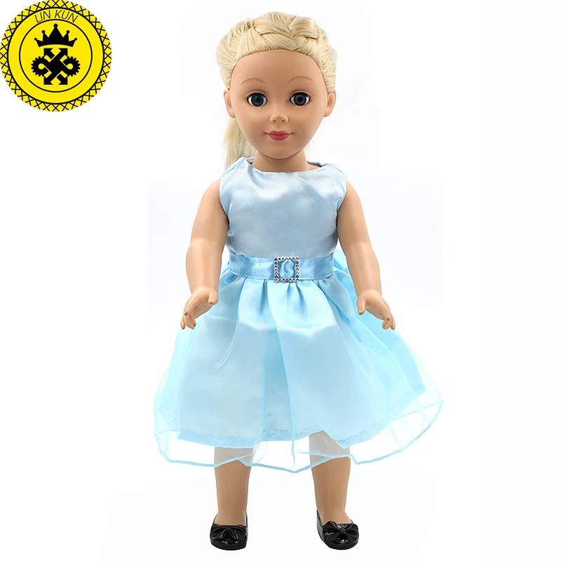 Одежда для кукол девочек 18 дюймов кружевное платье Небесно синего цвета с бантом