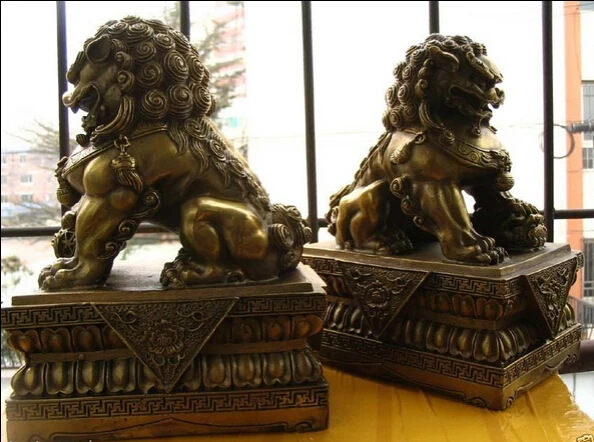 

Large A Pair Bronze Chinese Lion Foo Dog Statue Figure Sculpture Height 24CM
