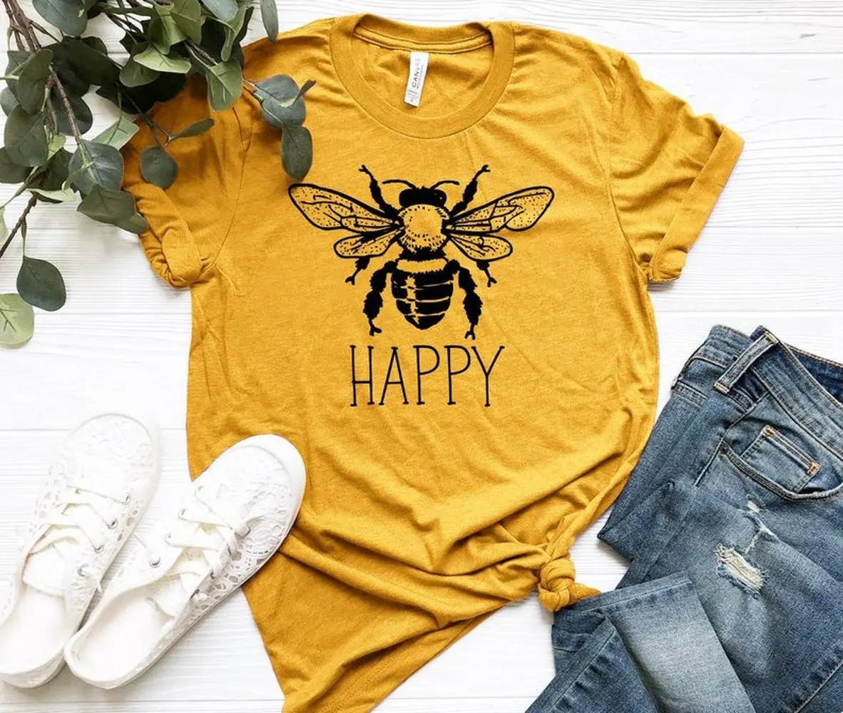 Забавные пчела счастливым рубашка BeeTshirts женские Happy пчелы Вид Повседневная