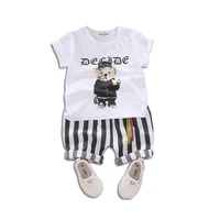 boys set 2019 summer children cartoon short sleeve baby casual striped shorts two piece set 1 4 years old kids clothing