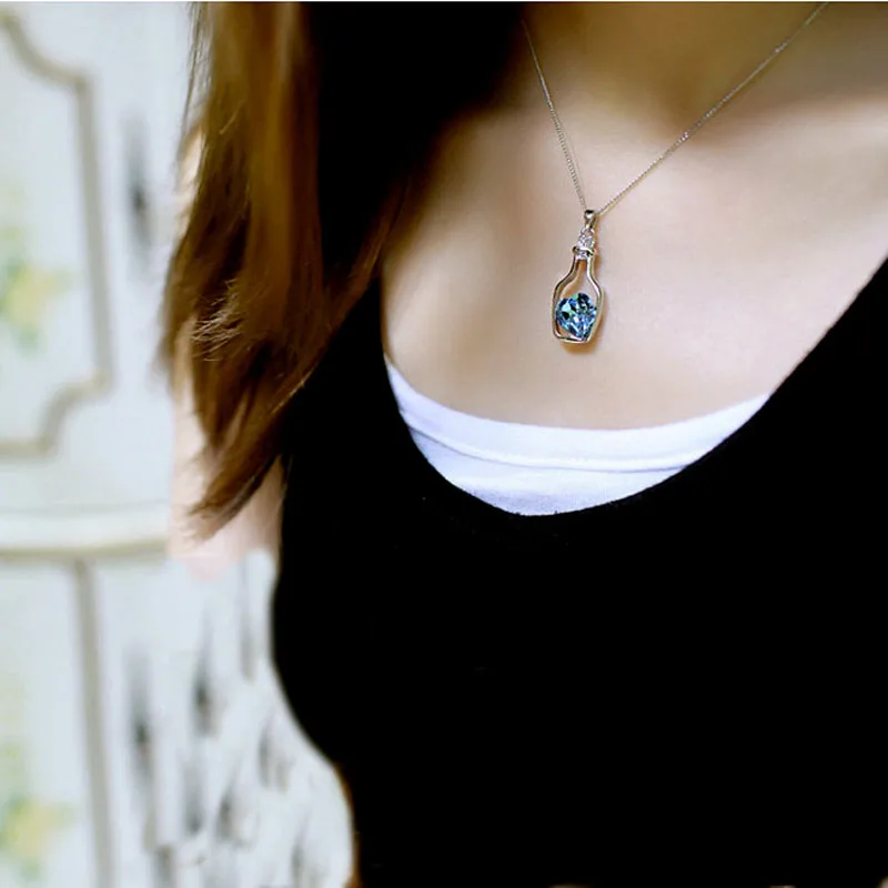 Женское модное популярное ожерелье с кристаллами Love Drift Bottles ярко-розовое без